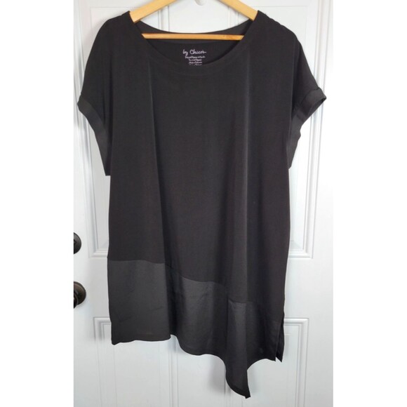 Chico's Plus Size Short Sleeve Asymmetrical Tunic Top Size XXL Solid Black - Picture 1 of 5